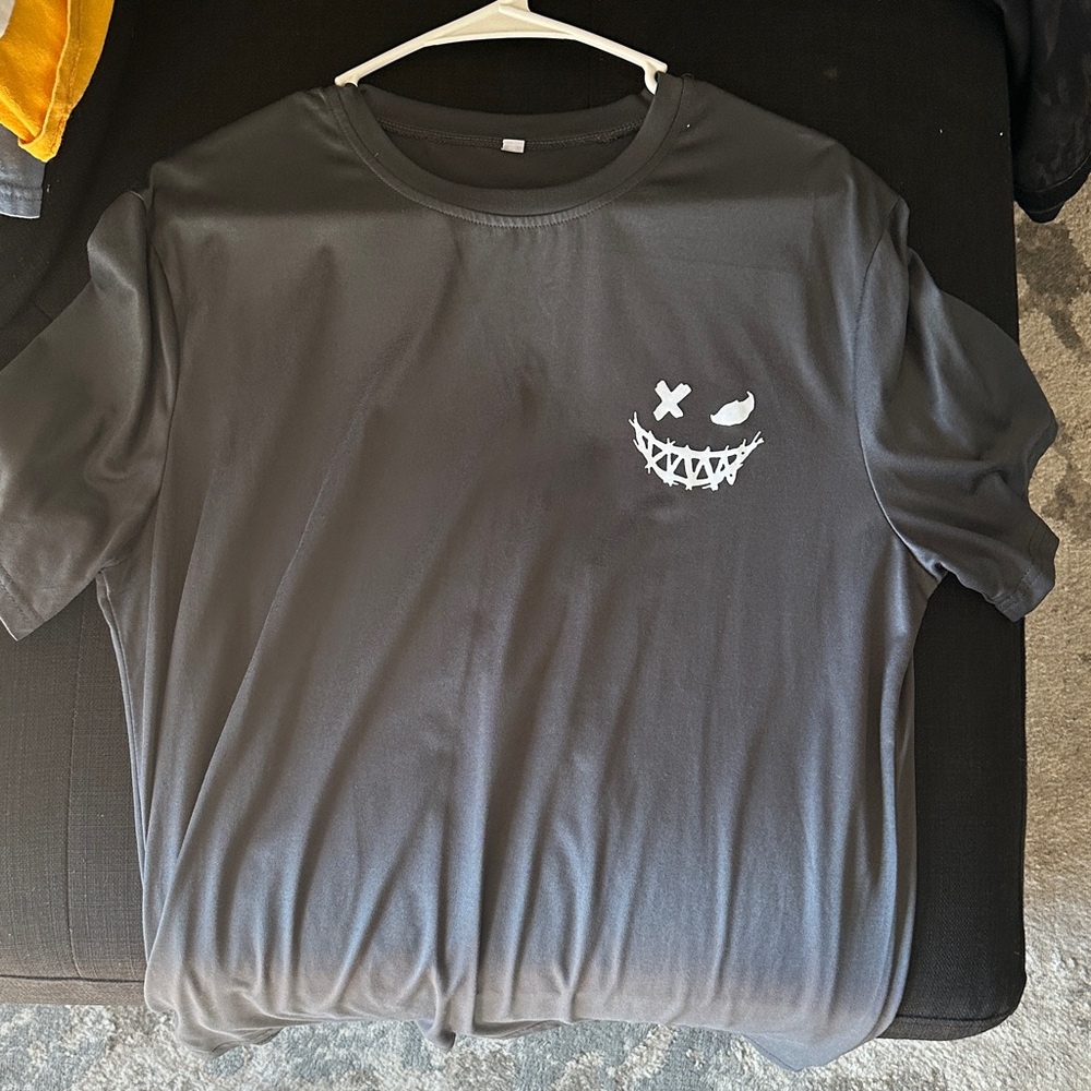 Black Graphic T-Shirt with Smiley Face
